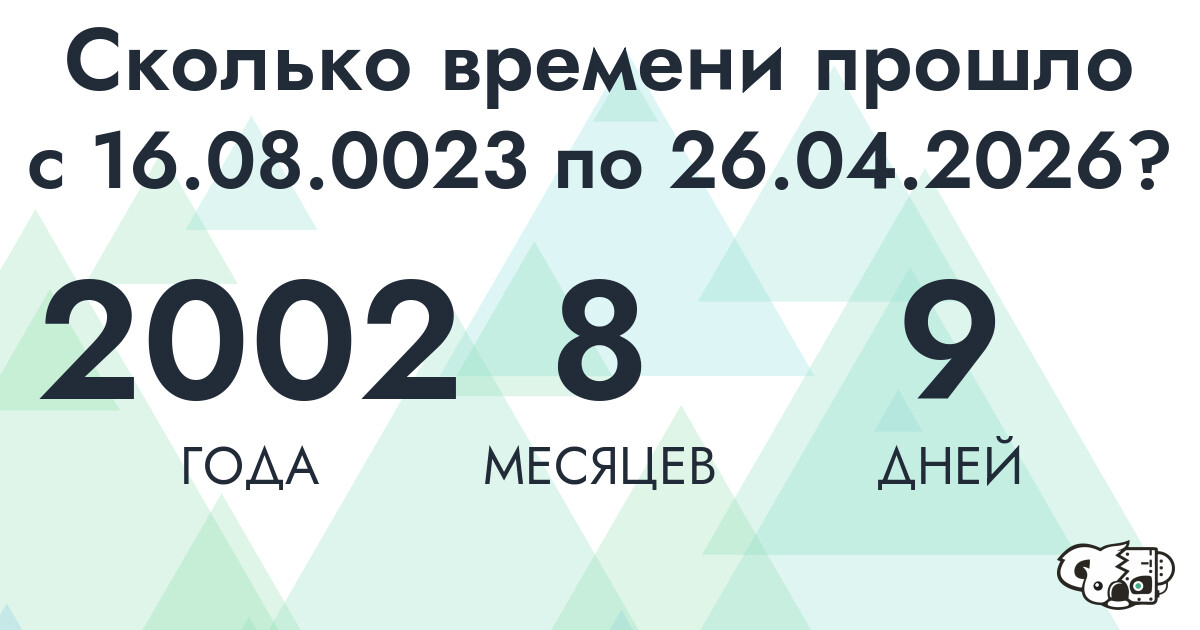 Сколько времени прошло с 16 августа 23 года по 26 апреля 2026 года