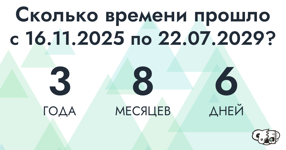Сколько времени прошло с 16 ноября 2025 года по 22 июля 2029 года
