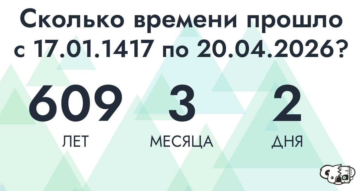 Сколько времени прошло с 17 января 1417 года по 20 апреля 2026 года