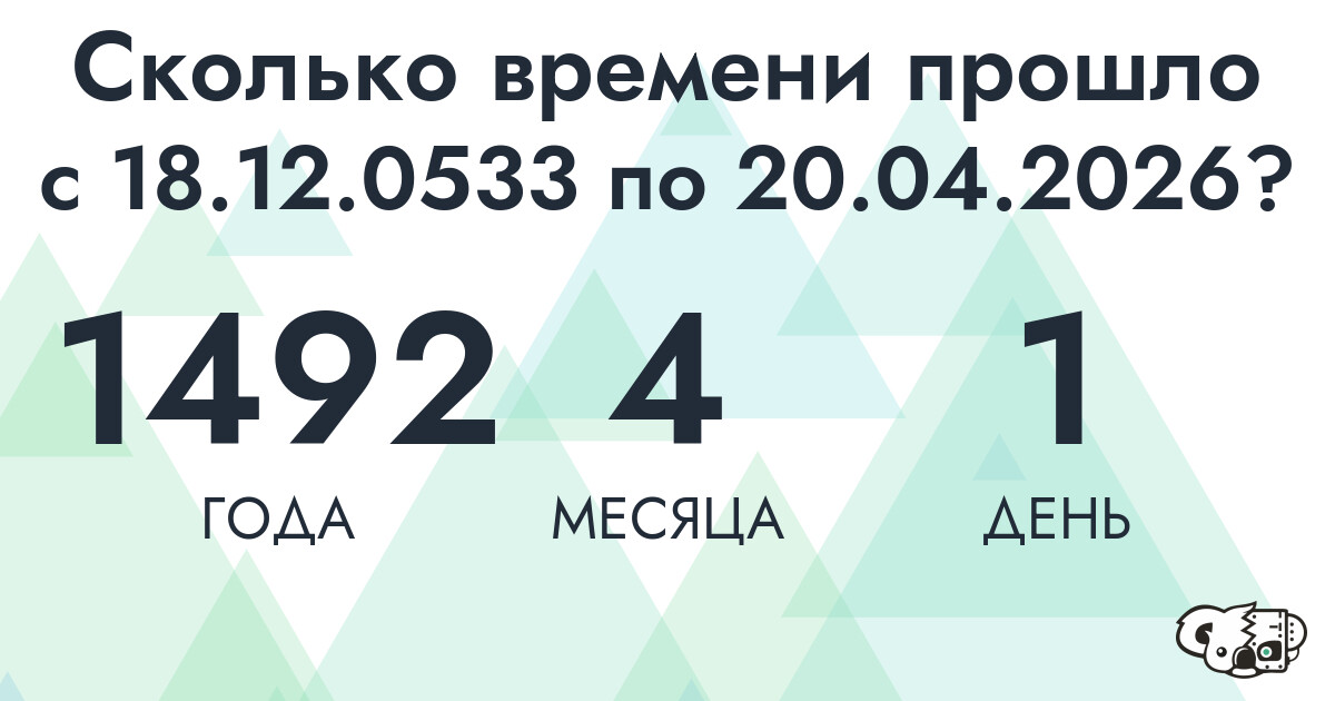 Сколько времени прошло с 18 декабря 533 года по 20 апреля 2026 года
