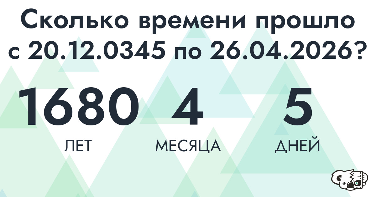 Сколько времени прошло с 20 декабря 345 года по 26 апреля 2026 года