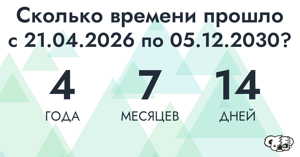 Сколько времени прошло с 21 апреля 2026 года по 5 декабря 2030 года