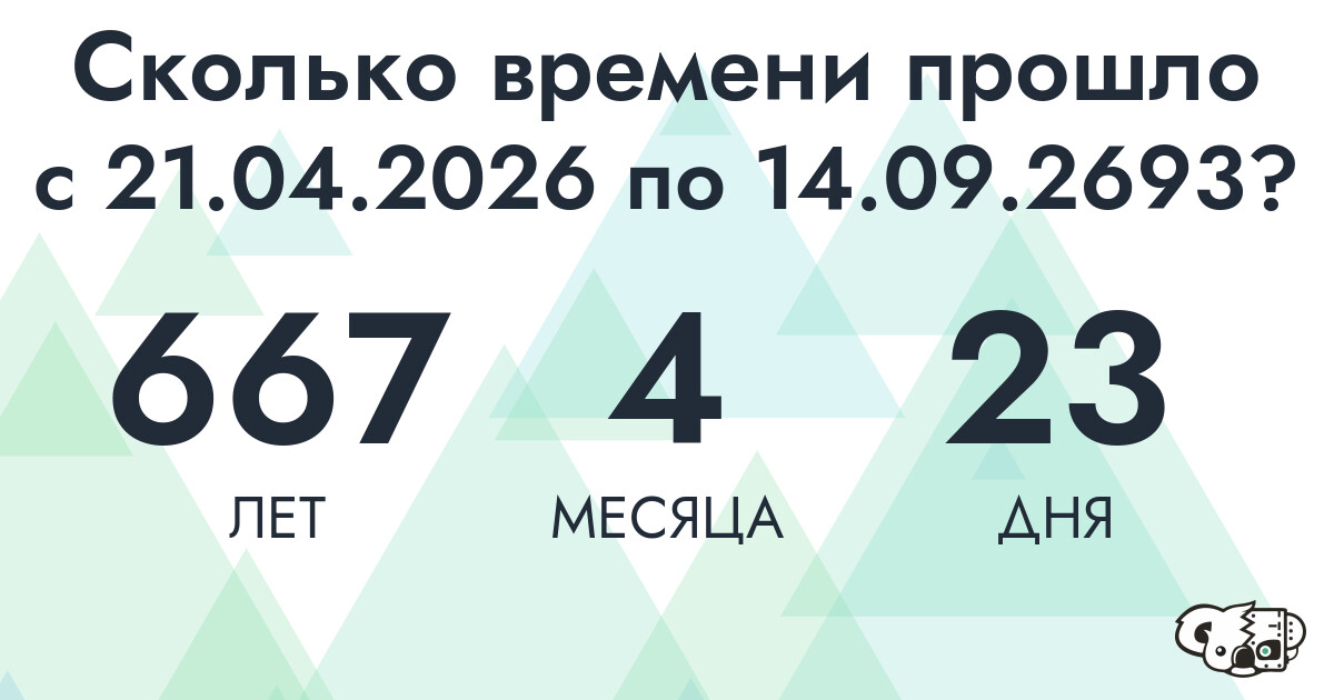 Сколько времени прошло с 21 апреля 2026 года по 14 сентября 2693 года