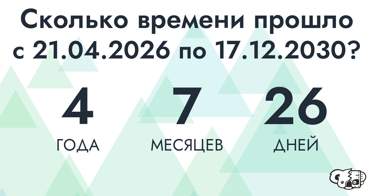 Сколько времени прошло с 21 апреля 2026 года по 17 декабря 2030 года