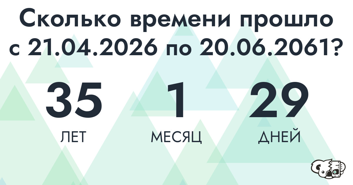 Сколько времени прошло с 21 апреля 2026 года по 20 июня 2061 года
