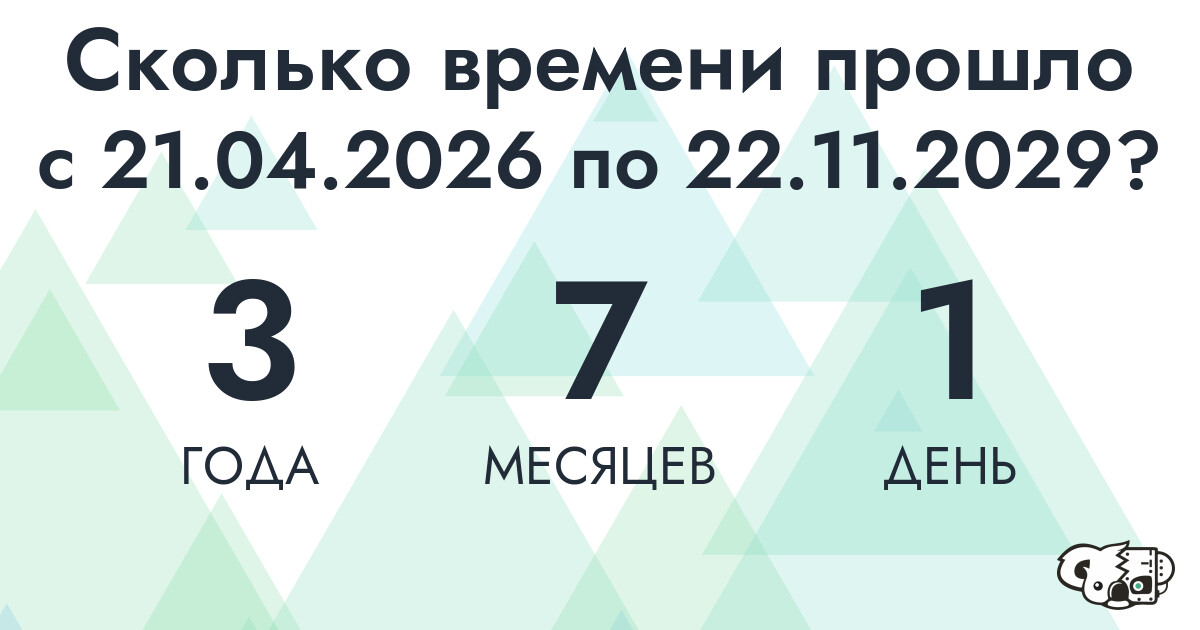 Сколько времени прошло с 21 апреля 2026 года по 22 ноября 2029 года