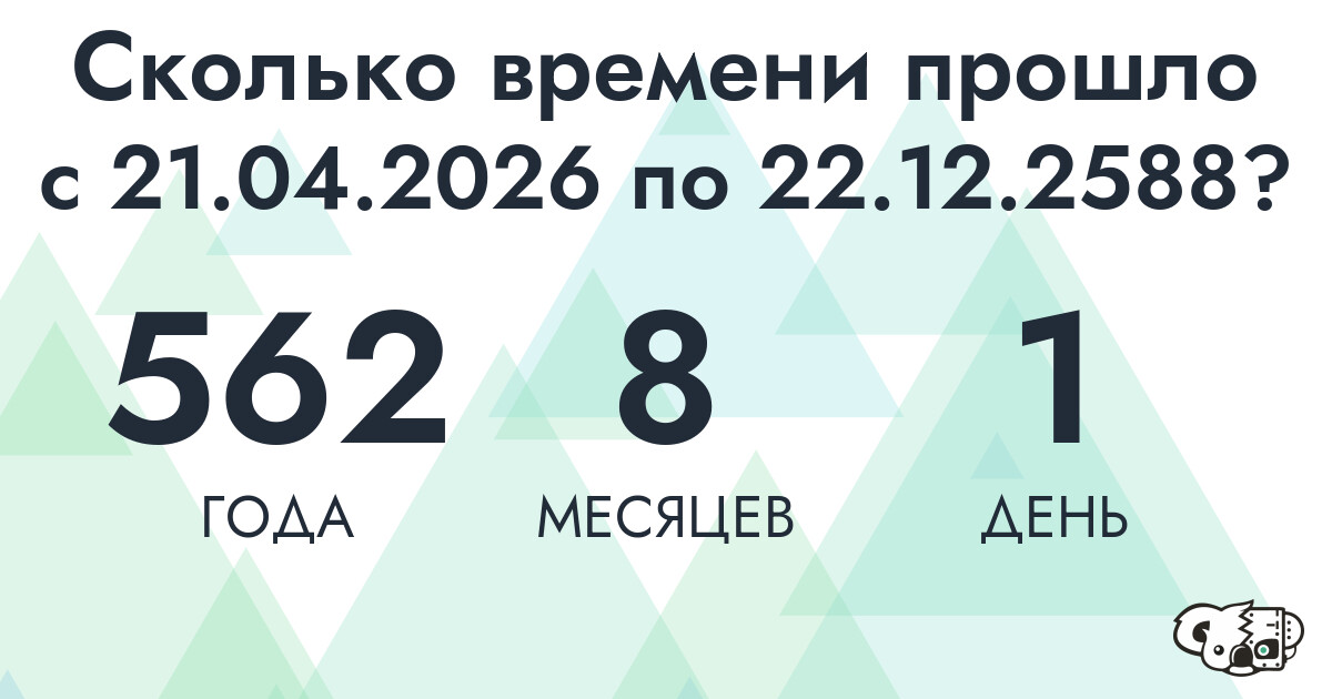 Сколько времени прошло с 21 апреля 2026 года по 22 декабря 2588 года