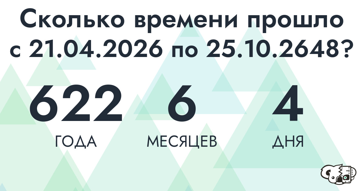 Сколько времени прошло с 21 апреля 2026 года по 25 октября 2648 года