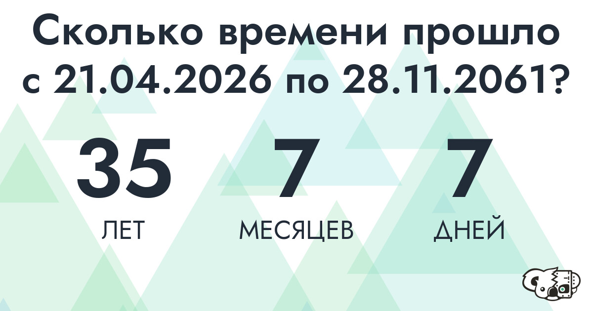 Сколько времени прошло с 21 апреля 2026 года по 28 ноября 2061 года