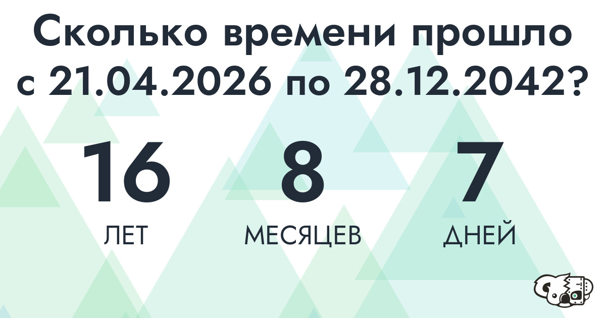 Сколько времени прошло с 21 апреля 2026 года по 28 декабря 2042 года