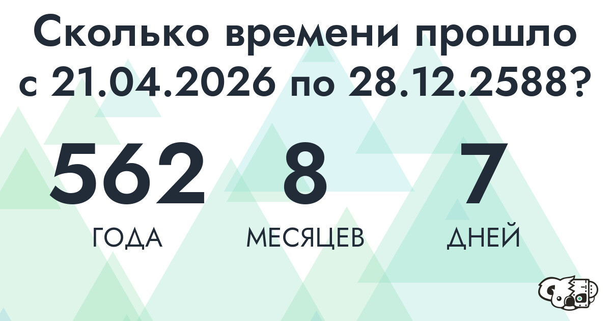 Сколько времени прошло с 21 апреля 2026 года по 28 декабря 2588 года
