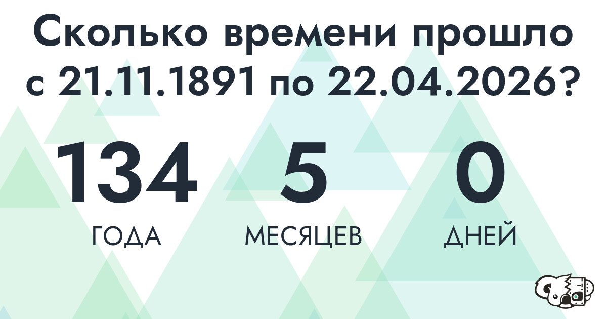 Сколько времени прошло с 21 ноября 1891 года по 22 апреля 2026 года