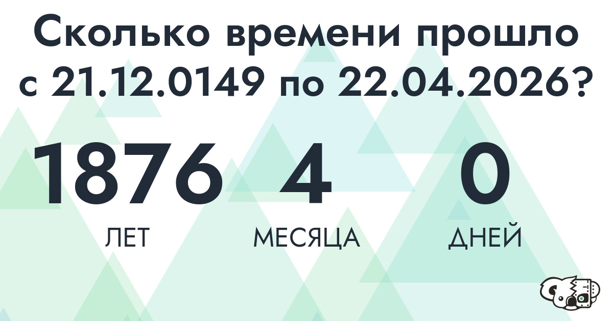 Сколько времени прошло с 21 декабря 149 года по 22 апреля 2026 года