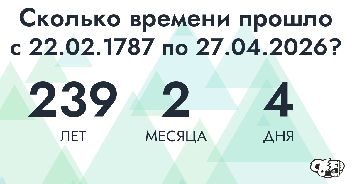 Сколько времени прошло с 22 февраля 1787 года по 27 апреля 2026 года