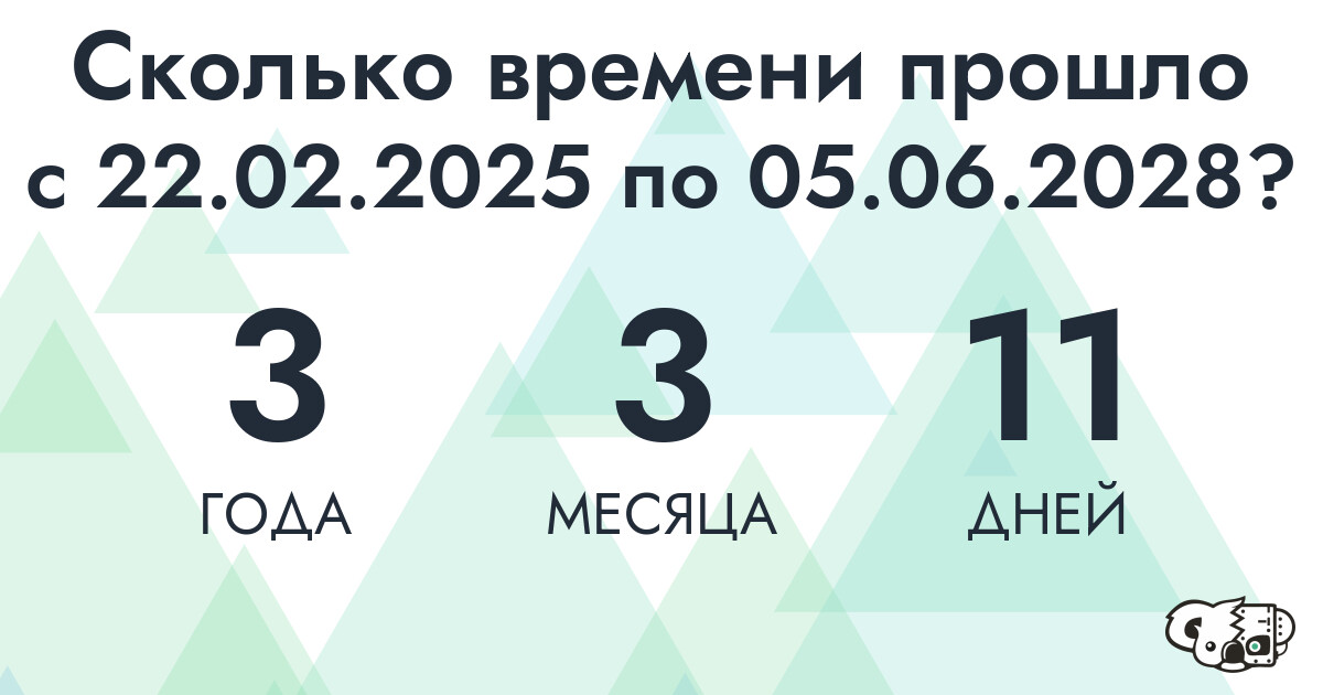Сколько времени прошло с 22 февраля 2025 года по 5 июня 2028 года