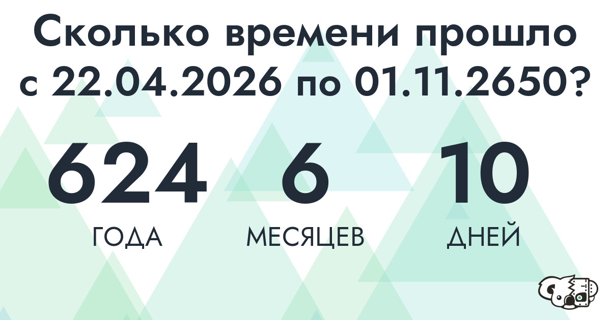 Сколько времени прошло с 22 апреля 2026 года по 1 ноября 2650 года