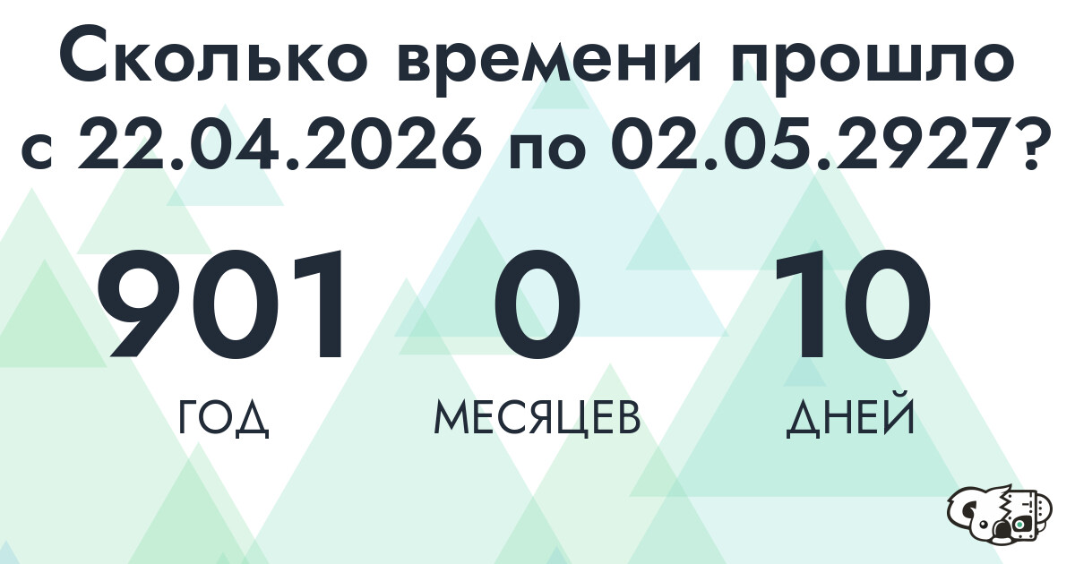 Сколько времени прошло с 22 апреля 2026 года по 2 мая 2927 года
