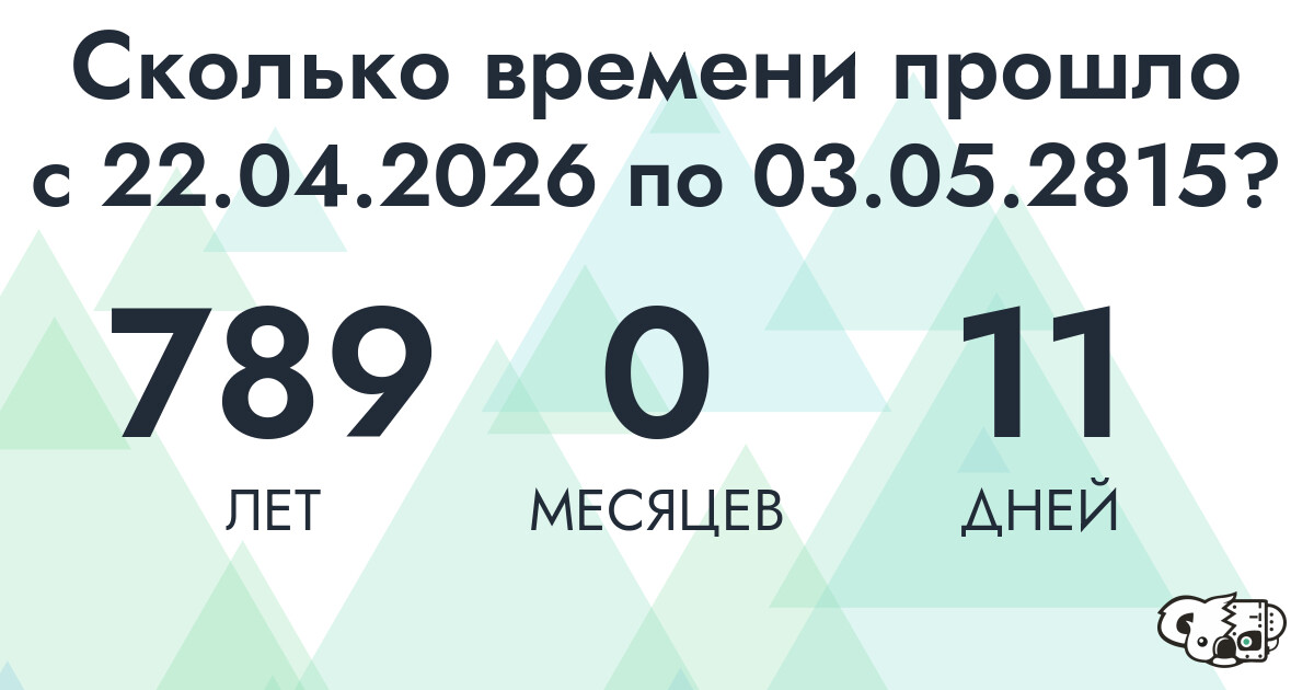 Сколько времени прошло с 22 апреля 2026 года по 3 мая 2815 года