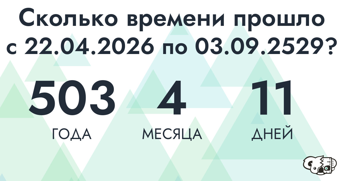 Сколько времени прошло с 22 апреля 2026 года по 3 сентября 2529 года