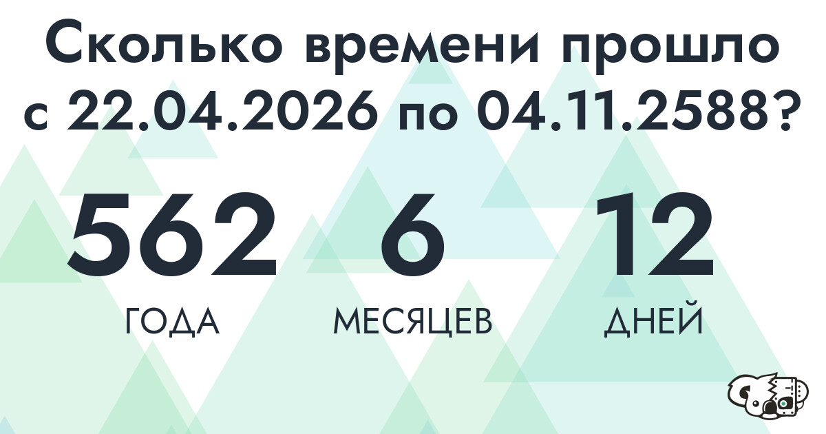 Сколько времени прошло с 22 апреля 2026 года по 4 ноября 2588 года