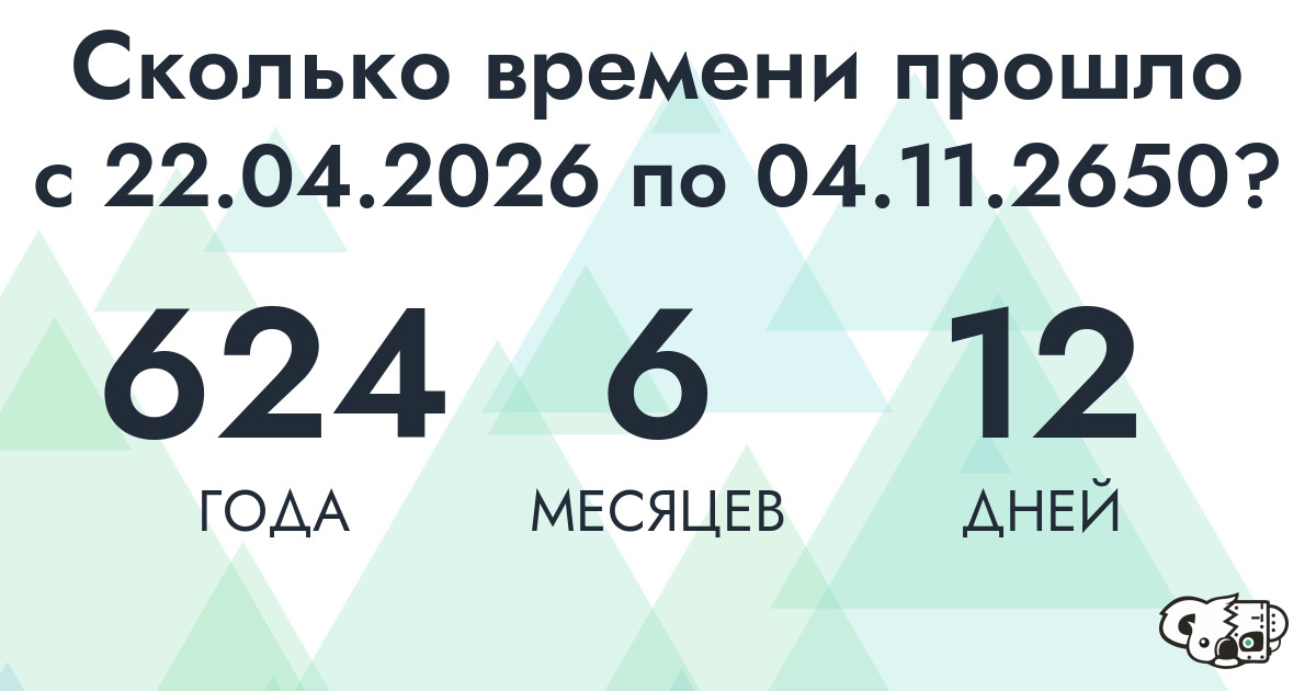 Сколько времени прошло с 22 апреля 2026 года по 4 ноября 2650 года