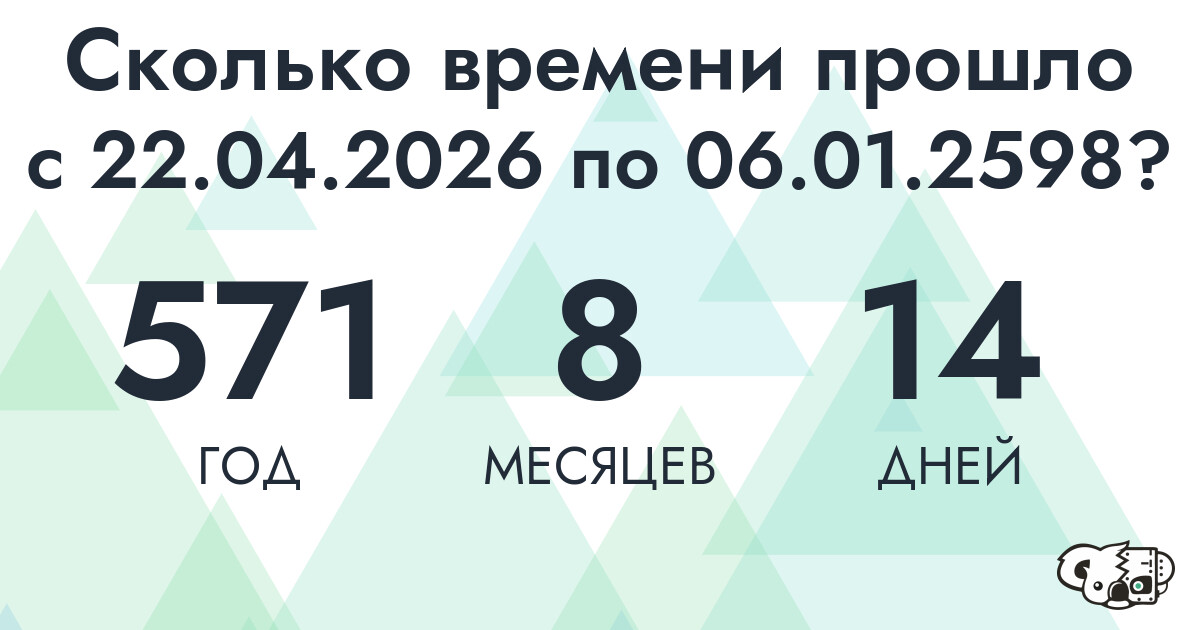 Сколько времени прошло с 22 апреля 2026 года по 6 января 2598 года
