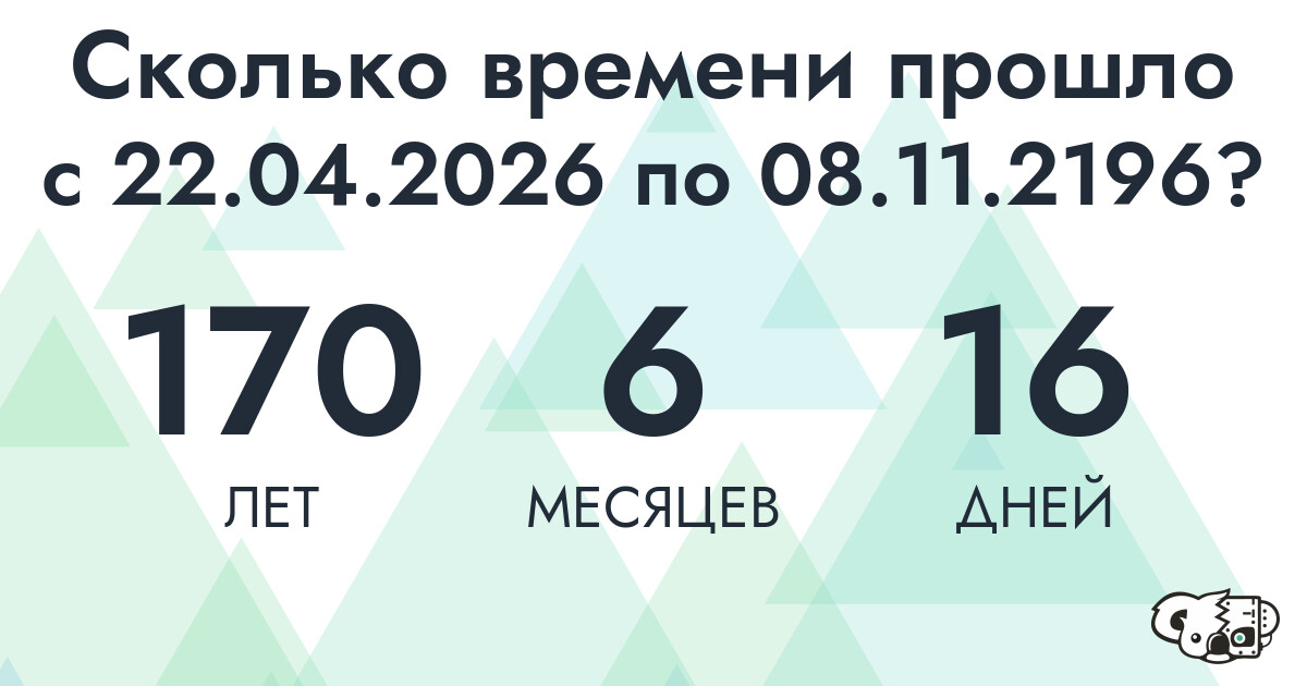 Сколько времени прошло с 22 апреля 2026 года по 8 ноября 2196 года