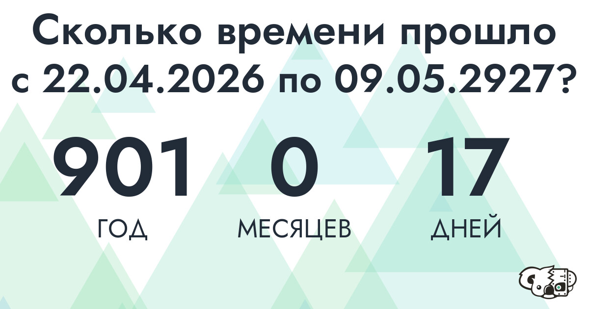 Сколько времени прошло с 22 апреля 2026 года по 9 мая 2927 года