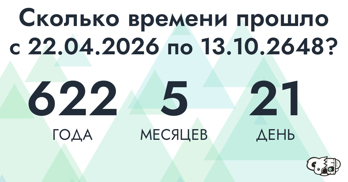 Сколько времени прошло с 22 апреля 2026 года по 13 октября 2648 года