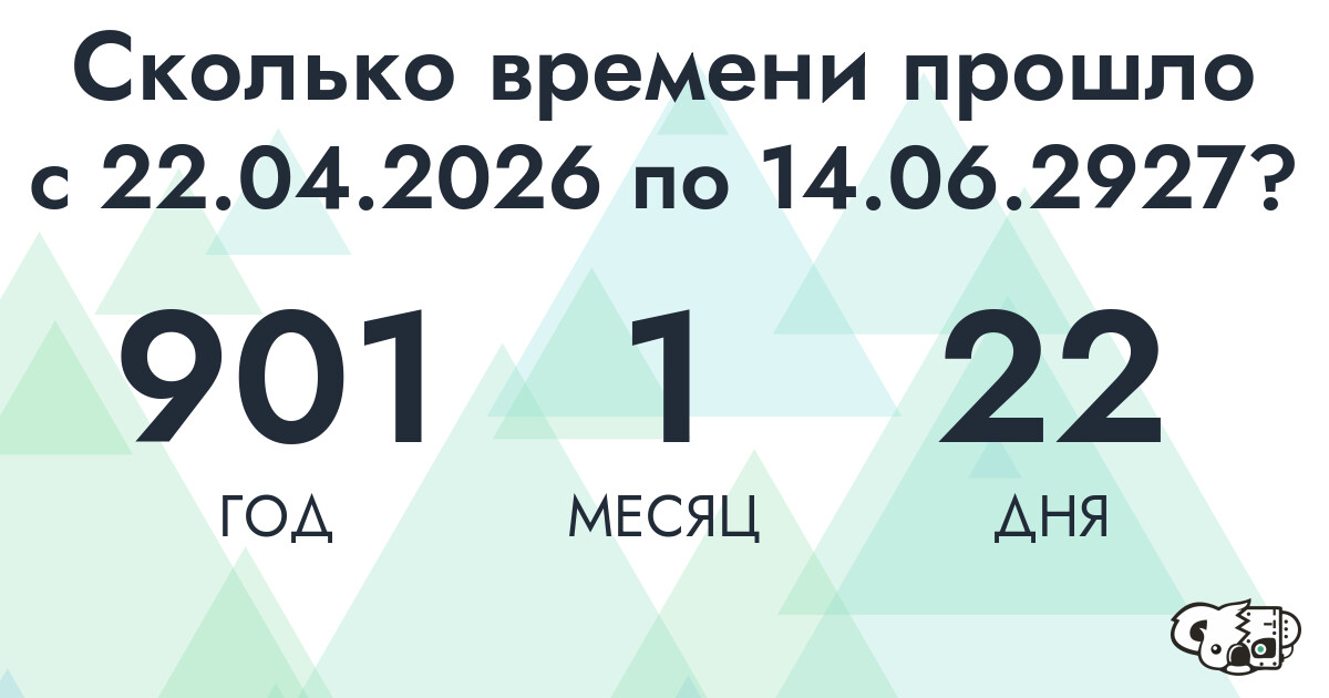 Сколько времени прошло с 22 апреля 2026 года по 14 июня 2927 года