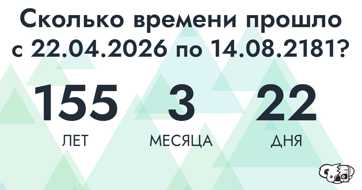 Сколько времени прошло с 22 апреля 2026 года по 14 августа 2181 года