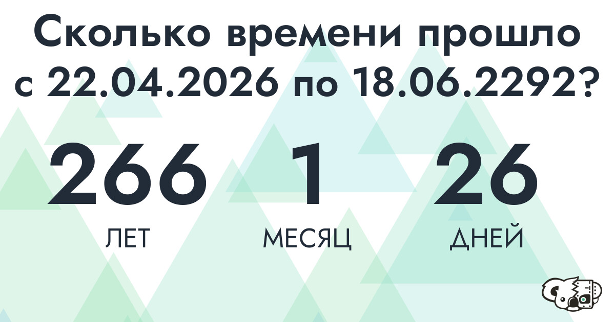 Сколько времени прошло с 22 апреля 2026 года по 18 июня 2292 года
