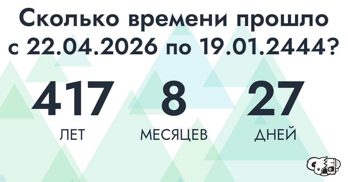 Сколько времени прошло с 22 апреля 2026 года по 19 января 2444 года