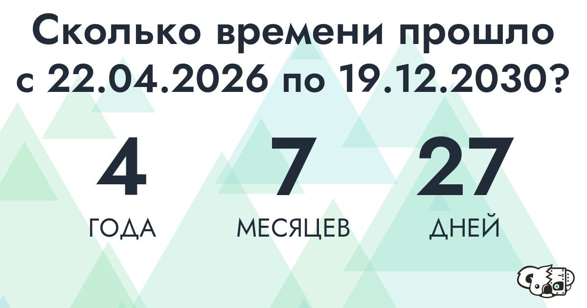 Сколько времени прошло с 22 апреля 2026 года по 19 декабря 2030 года