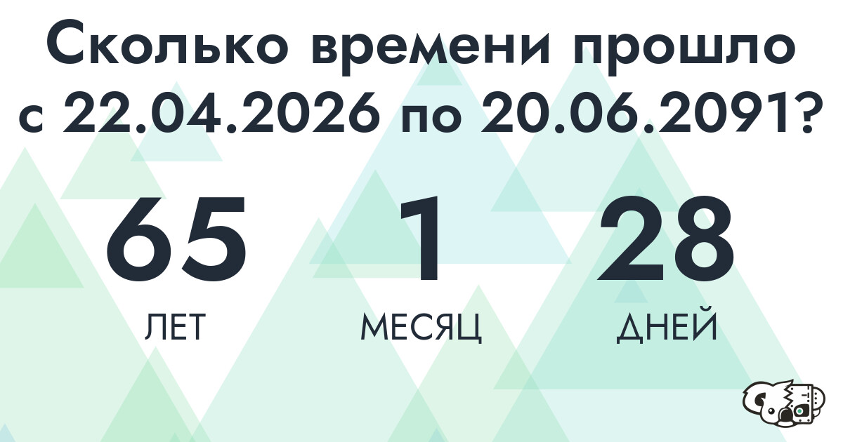 Сколько времени прошло с 22 апреля 2026 года по 20 июня 2091 года