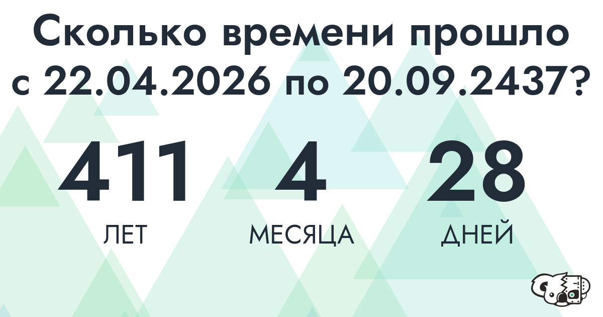 Сколько времени прошло с 22 апреля 2026 года по 20 сентября 2437 года