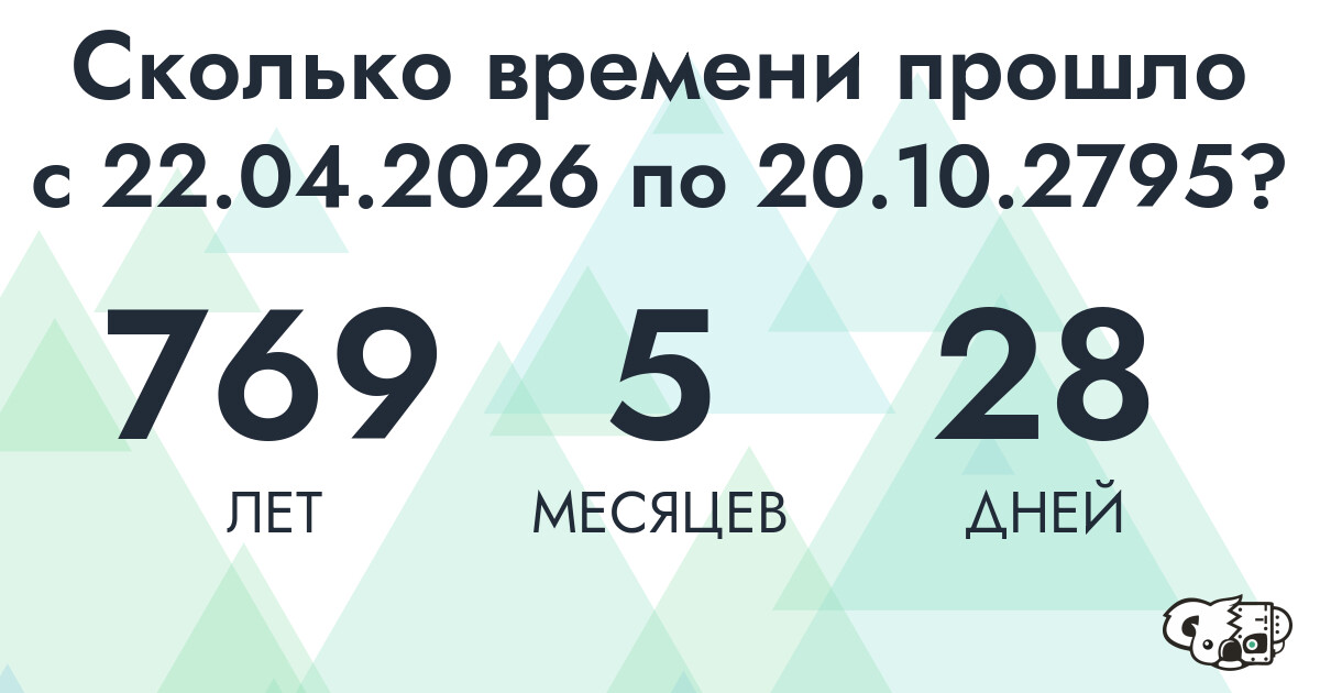 Сколько времени прошло с 22 апреля 2026 года по 20 октября 2795 года