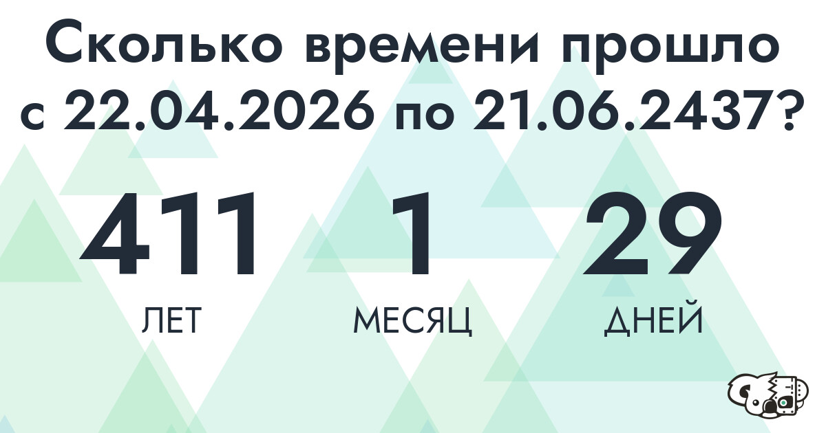 Сколько времени прошло с 22 апреля 2026 года по 21 июня 2437 года