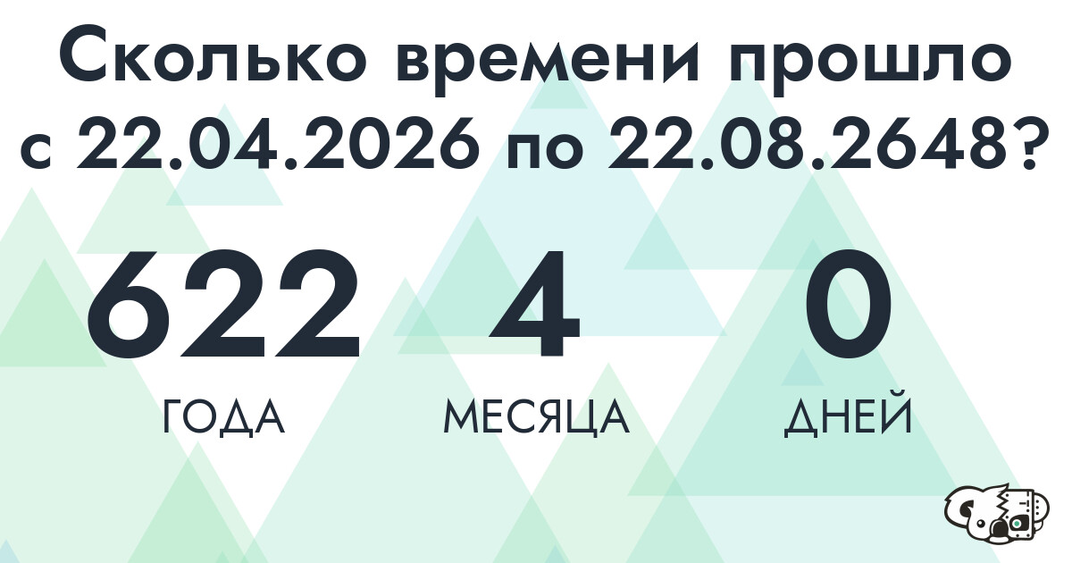 Сколько времени прошло с 22 апреля 2026 года по 22 августа 2648 года