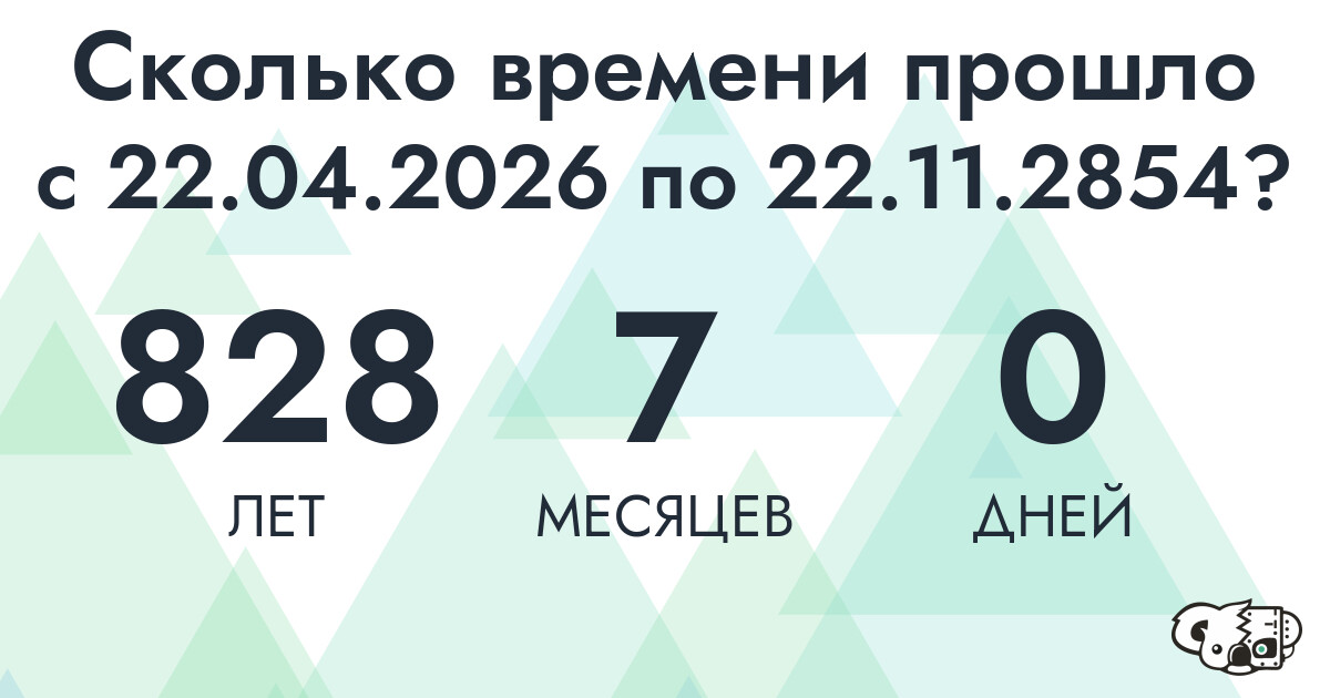 Сколько времени прошло с 22 апреля 2026 года по 22 ноября 2854 года