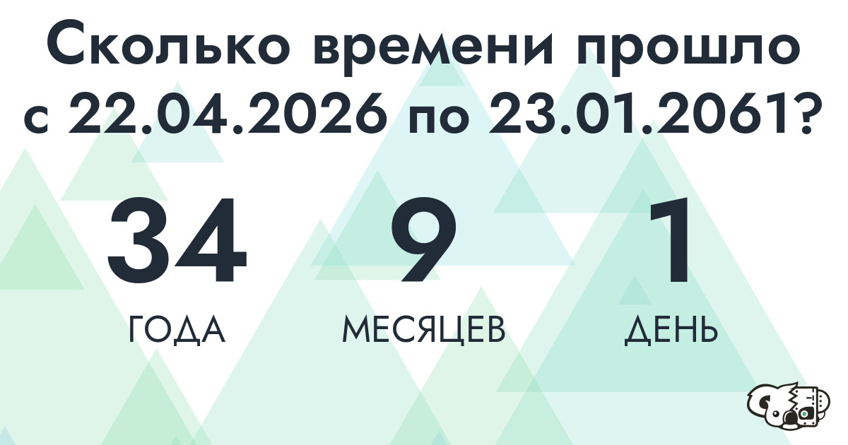 Сколько времени прошло с 22 апреля 2026 года по 23 января 2061 года