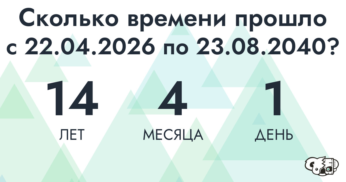 Сколько времени прошло с 22 апреля 2026 года по 23 августа 2040 года