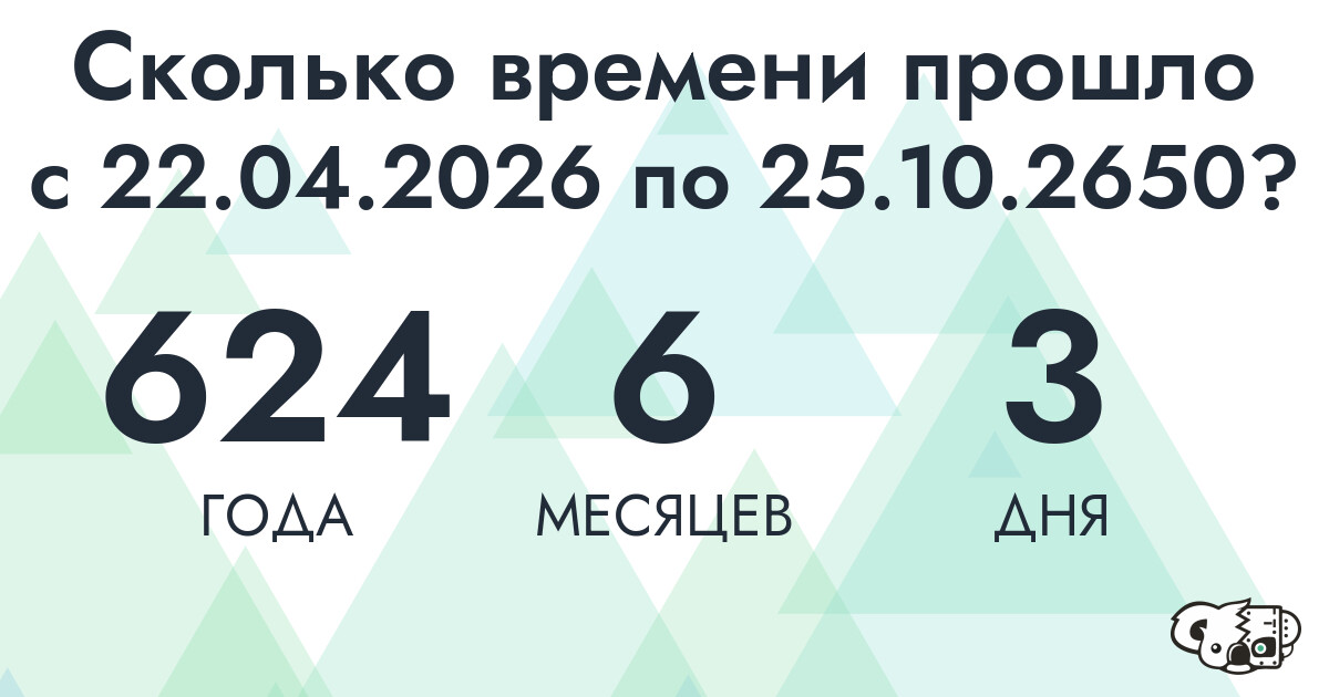 Сколько времени прошло с 22 апреля 2026 года по 25 октября 2650 года