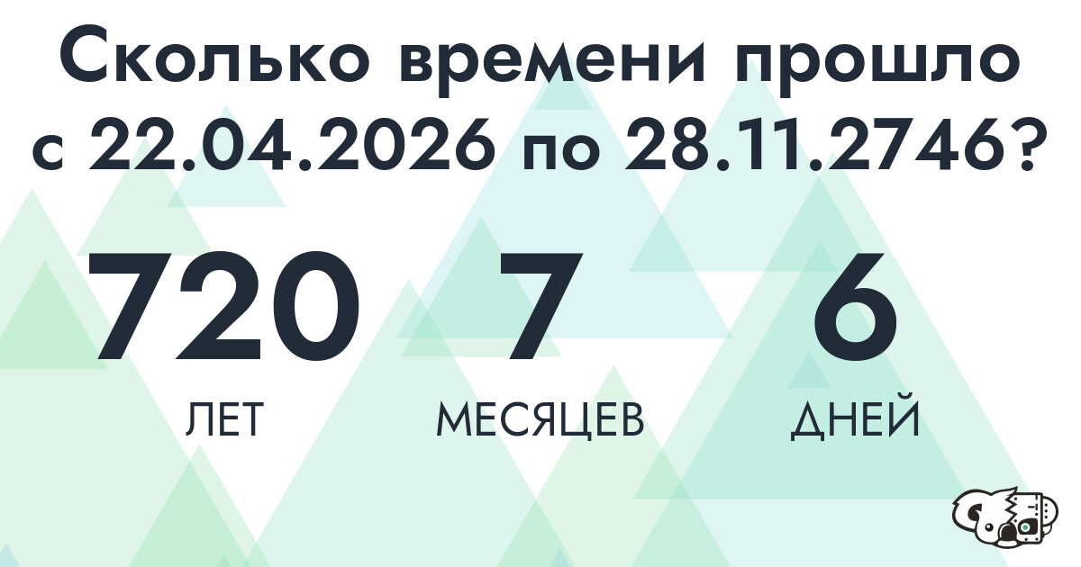 Сколько времени прошло с 22 апреля 2026 года по 28 ноября 2746 года