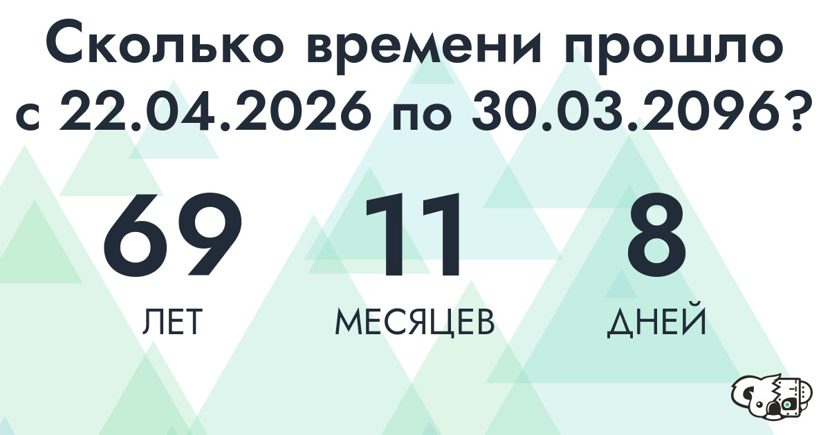 Сколько времени прошло с 22 апреля 2026 года по 30 марта 2096 года