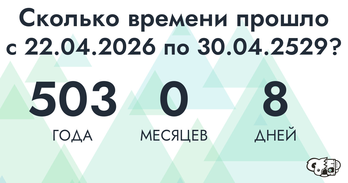Сколько времени прошло с 22 апреля 2026 года по 30 апреля 2529 года