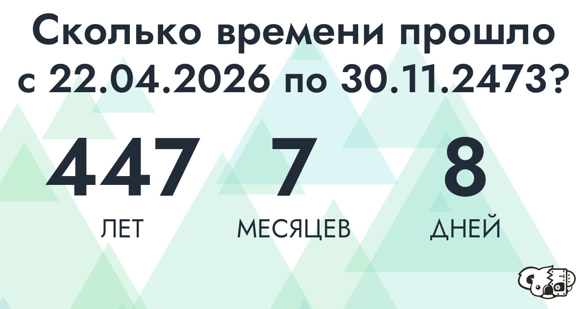 Сколько времени прошло с 22 апреля 2026 года по 30 ноября 2473 года