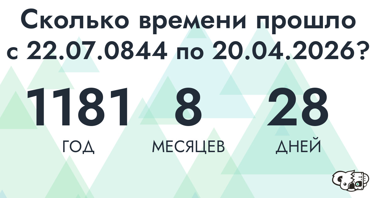 Сколько времени прошло с 22 июля 844 года по 20 апреля 2026 года
