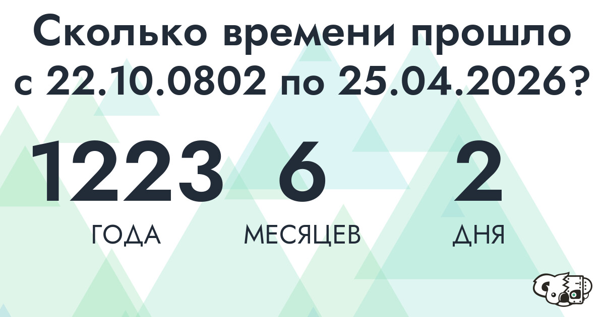 Сколько времени прошло с 22 октября 802 года по 25 апреля 2026 года