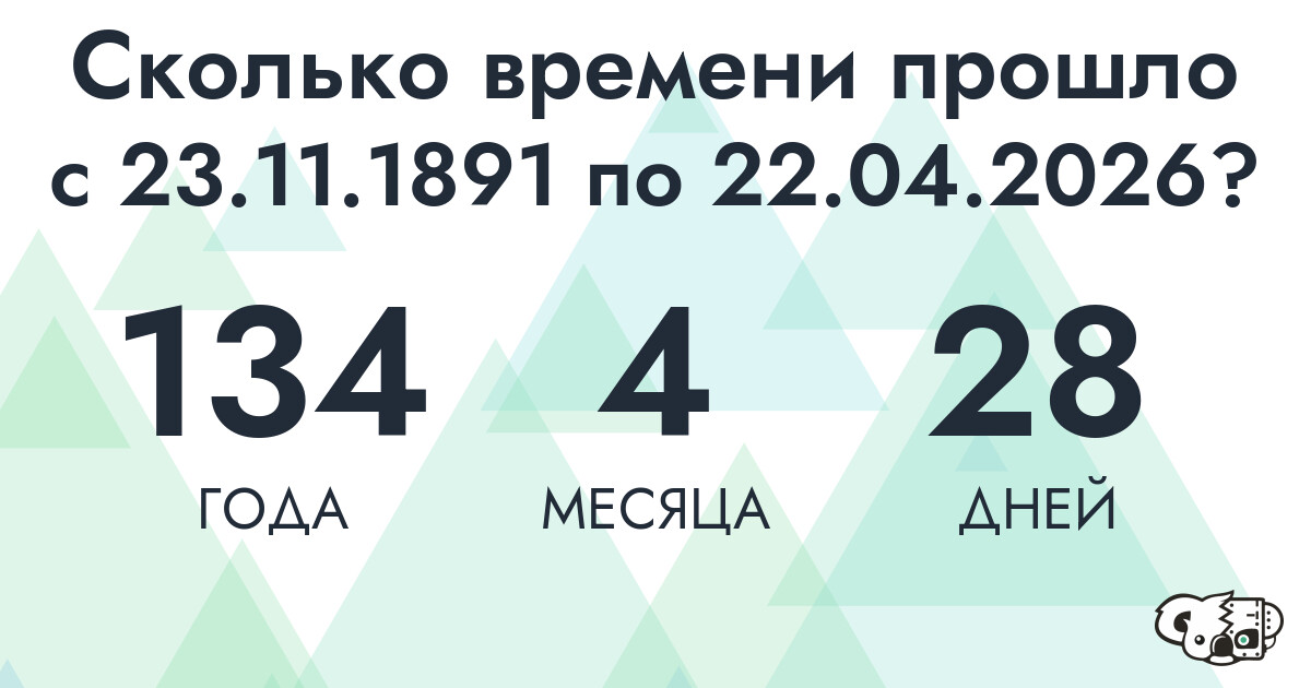 Сколько времени прошло с 23 ноября 1891 года по 22 апреля 2026 года